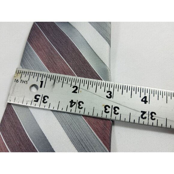 Shefford by Anderson Little Mens Necktie Diagonally striped Gray Silver Marroon - Picture 6 of 6